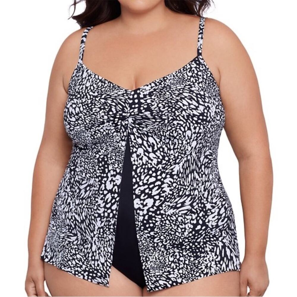 Swim Solutions Printed Flyaway Fauxkini One piece black white - 18W - Picture 1 of 14